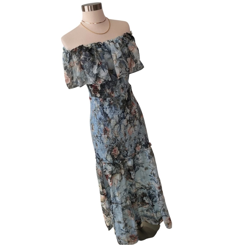 NWT Baltic Born Amalfi smocked maxi dress blue floral M